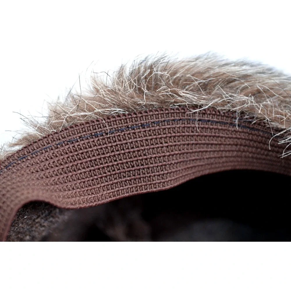 Vintage Faux‎ Fur Hat & Sherpa Lined Gloves Brown Variegated